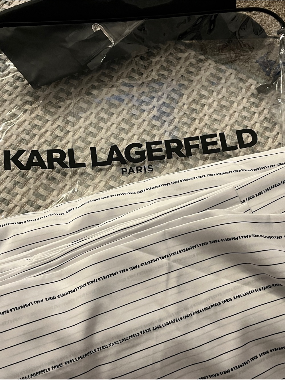 Karl Lagerfeld White with Black Micro Stripes Cal-King Sheet Set